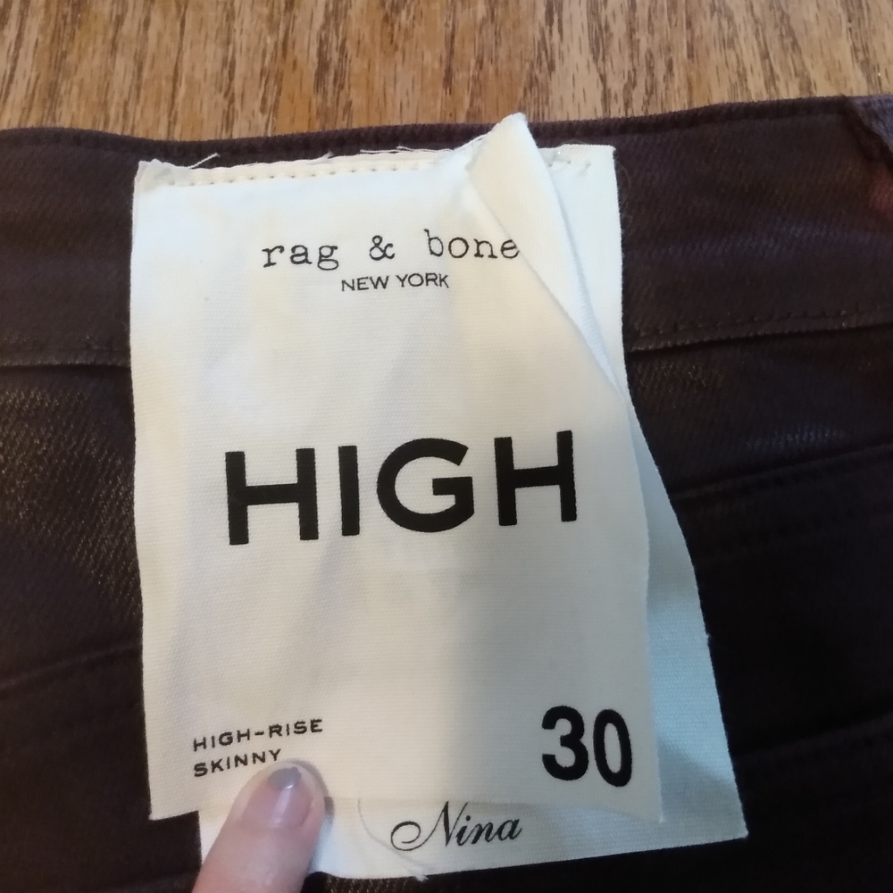Rag & bone NWT, Coated Plum Nina Highrise Skinny, Rare!